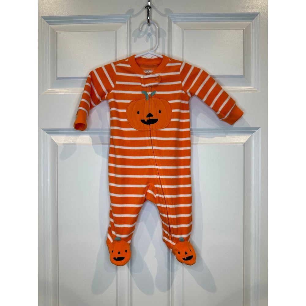 Carters Halloween Fleece Pumpkin‎ Pajamas Size 3 Months